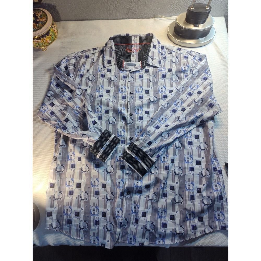 Alex Vando Mens Purple Gray Blue Tone on Tone Shirt Button Geometric 2XL 1595 - Picture 3 of 11